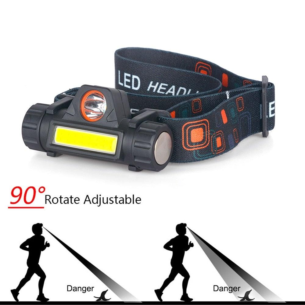 Waterproof 2 Light Mode USB LED Headlight With Magnet Rechargeable Headlamp Built-in 18650 Battery Flashlight  COB Work Light For Outdoor Camping Cycling Fishing Headlamp Flashlight