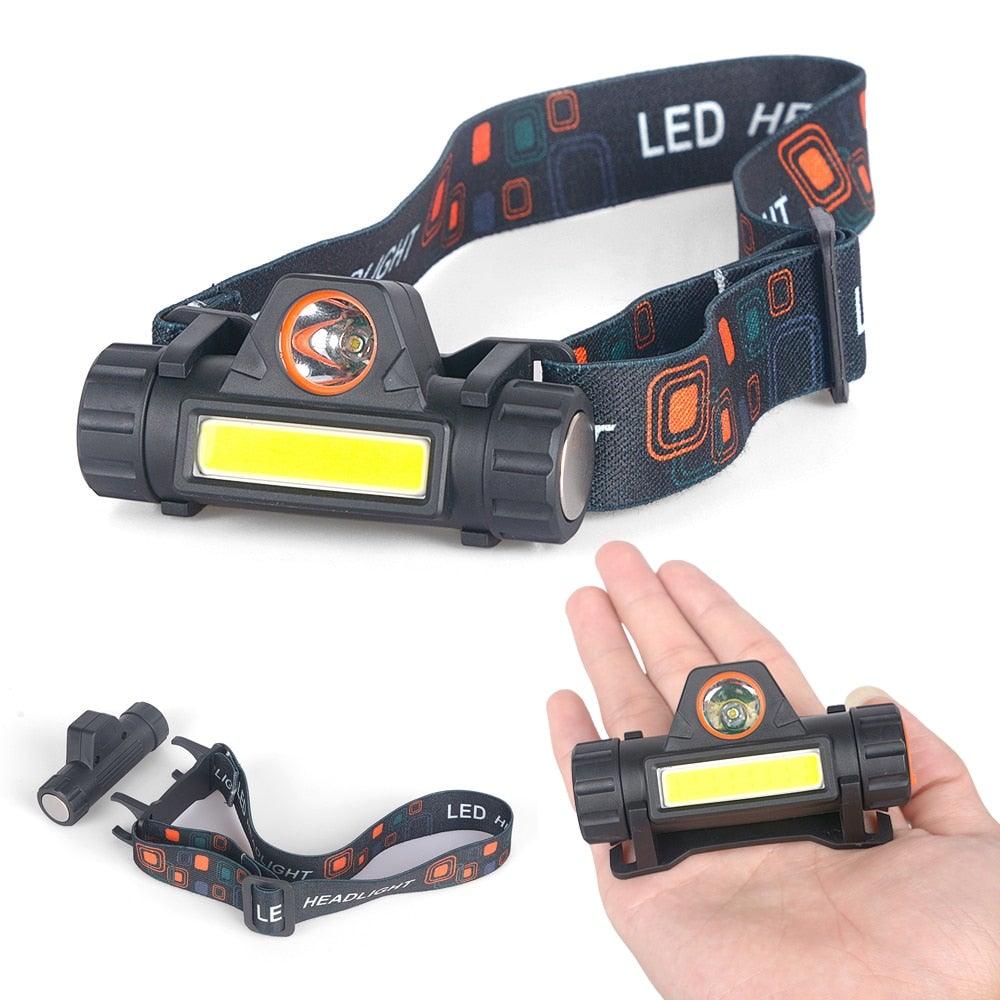Waterproof 2 Light Mode USB LED Headlight With Magnet Rechargeable Headlamp Built-in 18650 Battery Flashlight  COB Work Light For Outdoor Camping Cycling Fishing Headlamp Flashlight