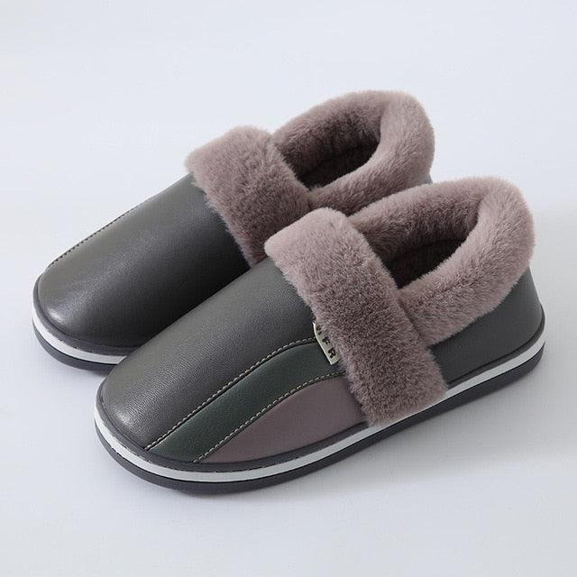 Waterproof Indoor Shoes Womans Mens Winter Home Slippers Faux Leather Warm Plush House Floor Slipper Anti-slip Footwear Women's Cozy Memory Foam Slippers With Warm Plush Fur Lining