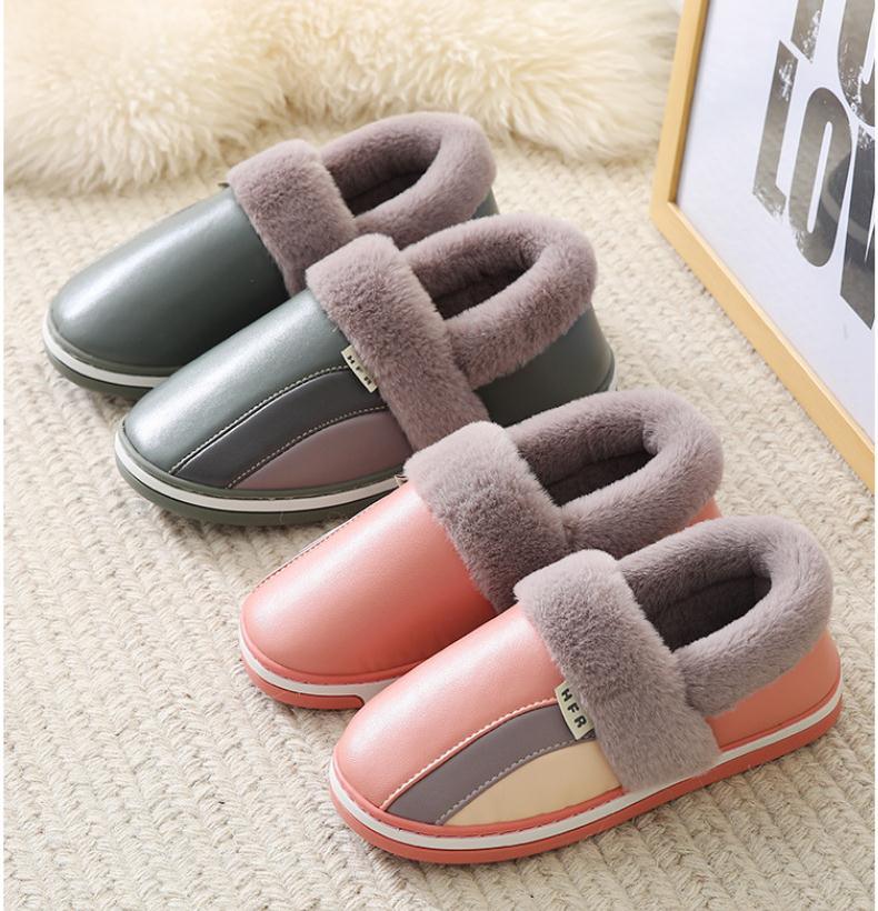 Waterproof Indoor Shoes Womans Mens Winter Home Slippers Faux Leather Warm Plush House Floor Slipper Anti-slip Footwear Women's Cozy Memory Foam Slippers With Warm Plush Fur Lining
