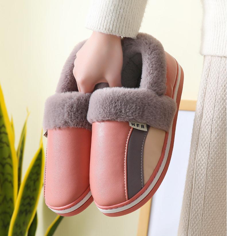 Waterproof Indoor Shoes Womans Mens Winter Home Slippers Faux Leather Warm Plush House Floor Slipper Anti-slip Footwear Women's Cozy Memory Foam Slippers With Warm Plush Fur Lining