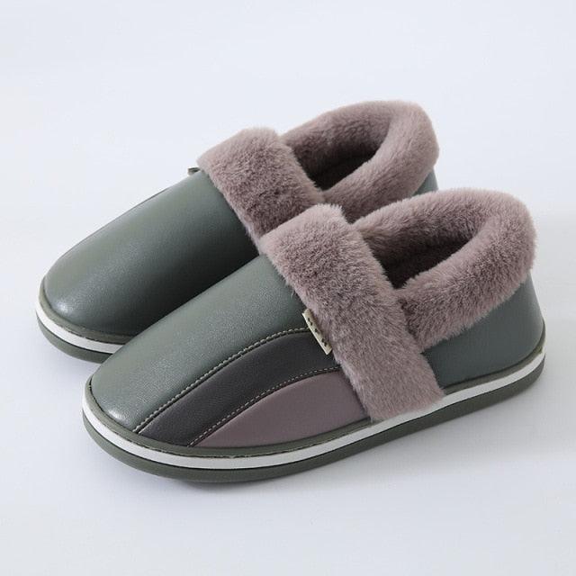 Waterproof Indoor Shoes Womans Mens Winter Home Slippers Faux Leather Warm Plush House Floor Slipper Anti-slip Footwear Women's Cozy Memory Foam Slippers With Warm Plush Fur Lining