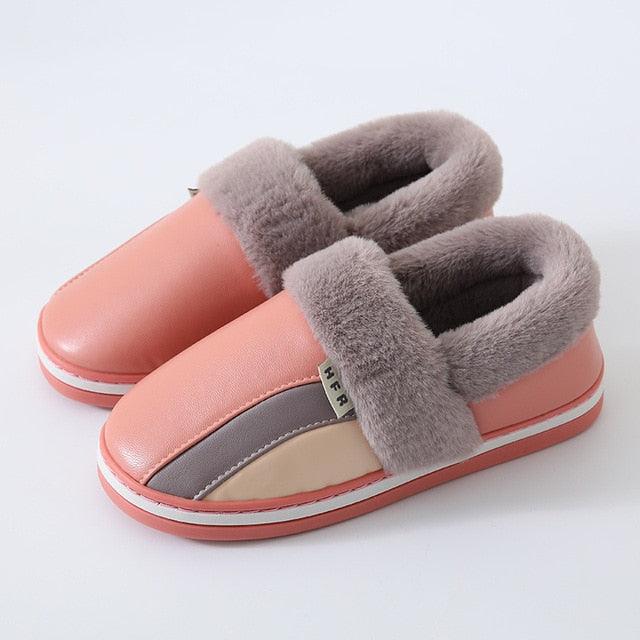 Waterproof Indoor Shoes Womans Mens Winter Home Slippers Faux Leather Warm Plush House Floor Slipper Anti-slip Footwear Women's Cozy Memory Foam Slippers With Warm Plush Fur Lining