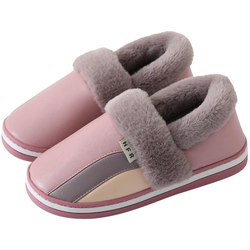 Waterproof Indoor Shoes Womans Mens Winter Home Slippers Faux Leather Warm Plush House Floor Slipper Anti-slip Footwear Women's Cozy Memory Foam Slippers With Warm Plush Fur Lining