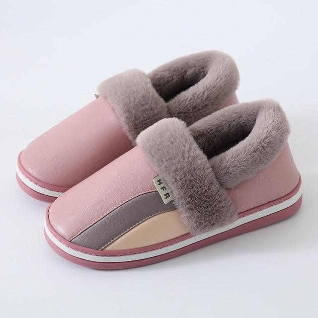 Waterproof Indoor Shoes Womans Mens Winter Home Slippers Faux Leather Warm Plush House Floor Slipper Anti-slip Footwear Women's Cozy Memory Foam Slippers With Warm Plush Fur Lining