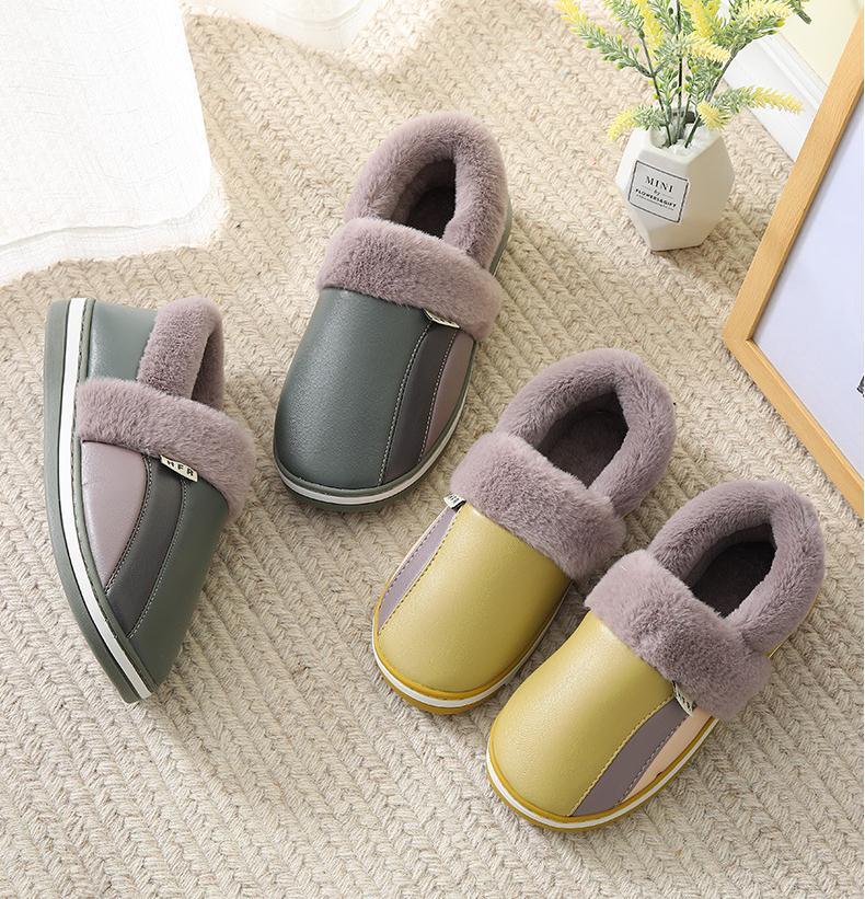 Waterproof Indoor Shoes Womans Mens Winter Home Slippers Faux Leather Warm Plush House Floor Slipper Anti-slip Footwear Women's Cozy Memory Foam Slippers With Warm Plush Fur Lining