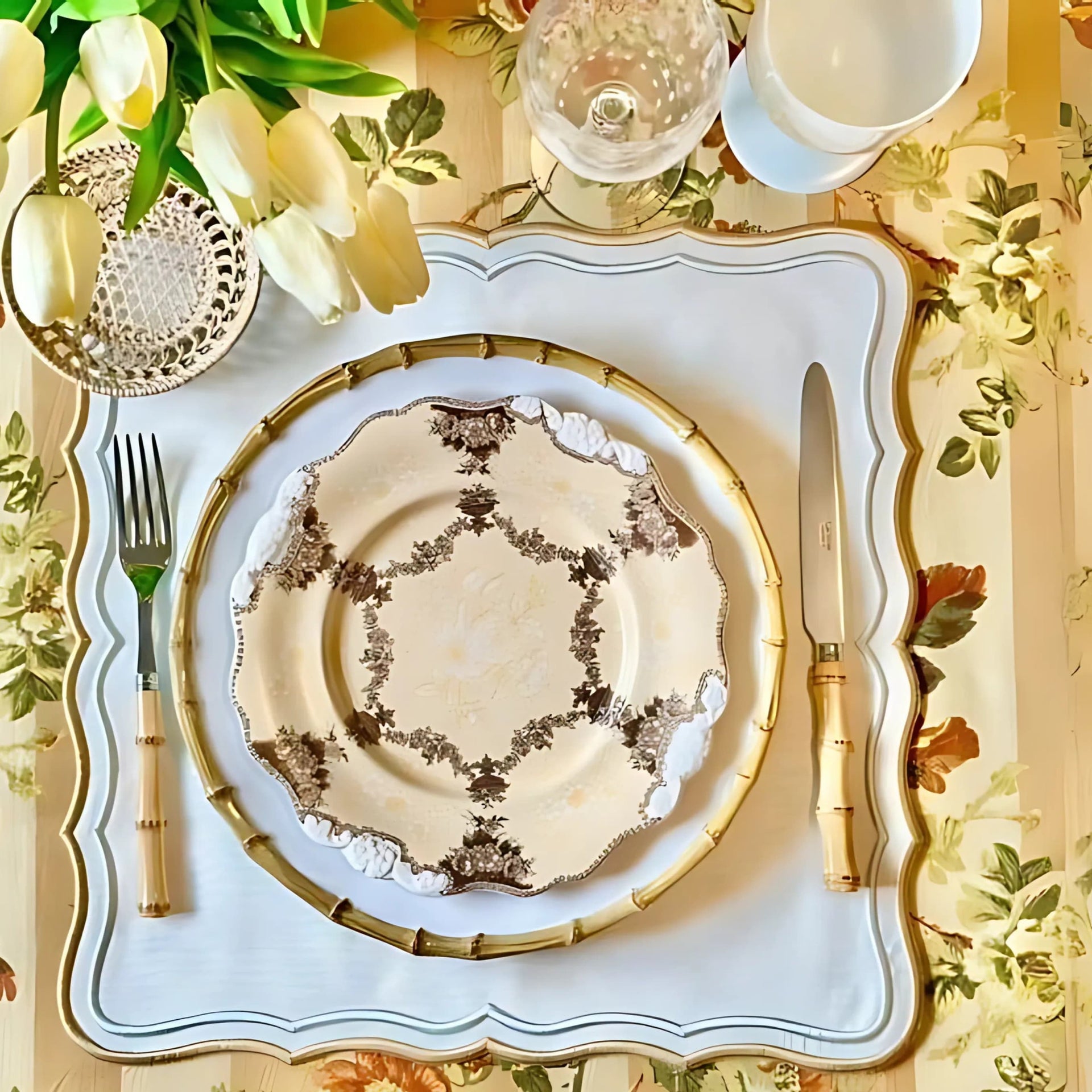 SPRING TABLE DECOR – SHIMMER IVORY GOLD SILVER FABRIC PLACEMAT