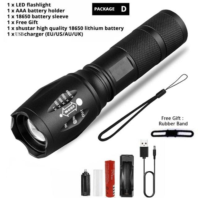 Waterproof Z45 Led Flashlight Ultra Bright Waterproof MINI Torch T6/L2/V6 zoomable 5 Modes 18650 rechargeable Battery for camping tactica Led Mini Water-Resistant Torch Light For Indoor & Outdoor Camping Hiking Accessories Gear