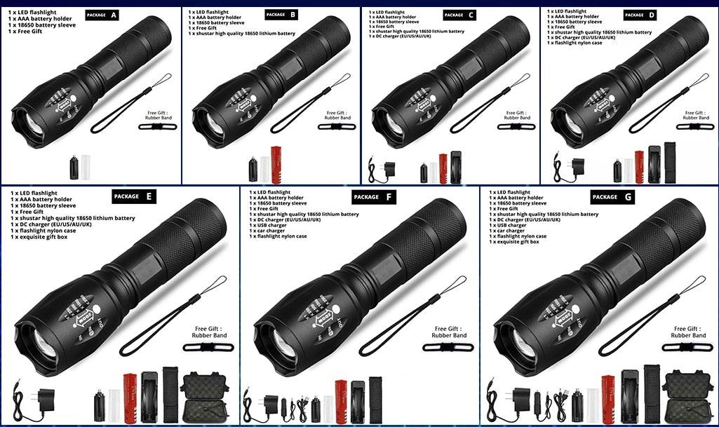 Waterproof Z45 Led Flashlight Ultra Bright Waterproof MINI Torch T6/L2/V6 zoomable 5 Modes 18650 rechargeable Battery for camping tactica Led Mini Water-Resistant Torch Light For Indoor & Outdoor Camping Hiking Accessories Gear
