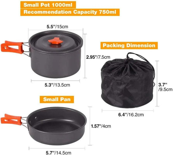Wautton Camping Cookware Kit Pan and Pot for 1-2 person - Gifts for You 'n Me