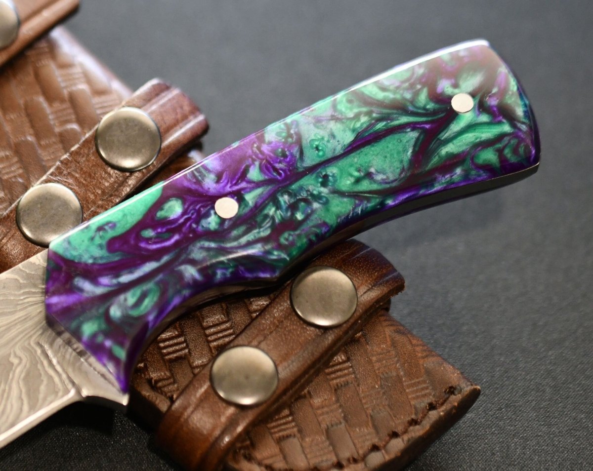 Wave Damascus Hunting Knife with Resin Handle