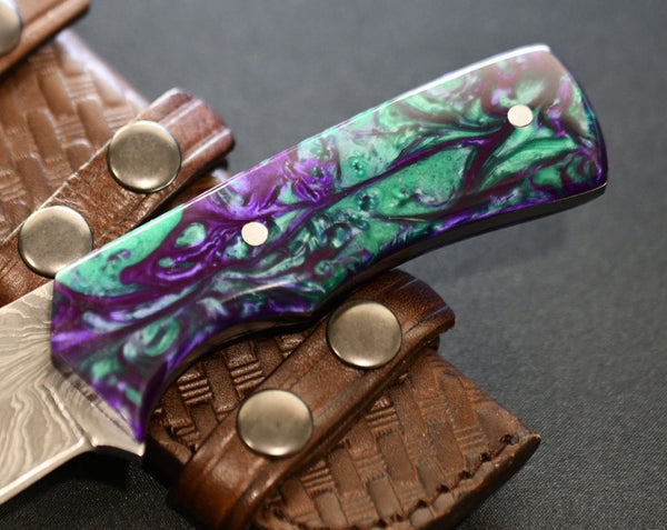 Wave Damascus Hunting Knife with Resin Handle