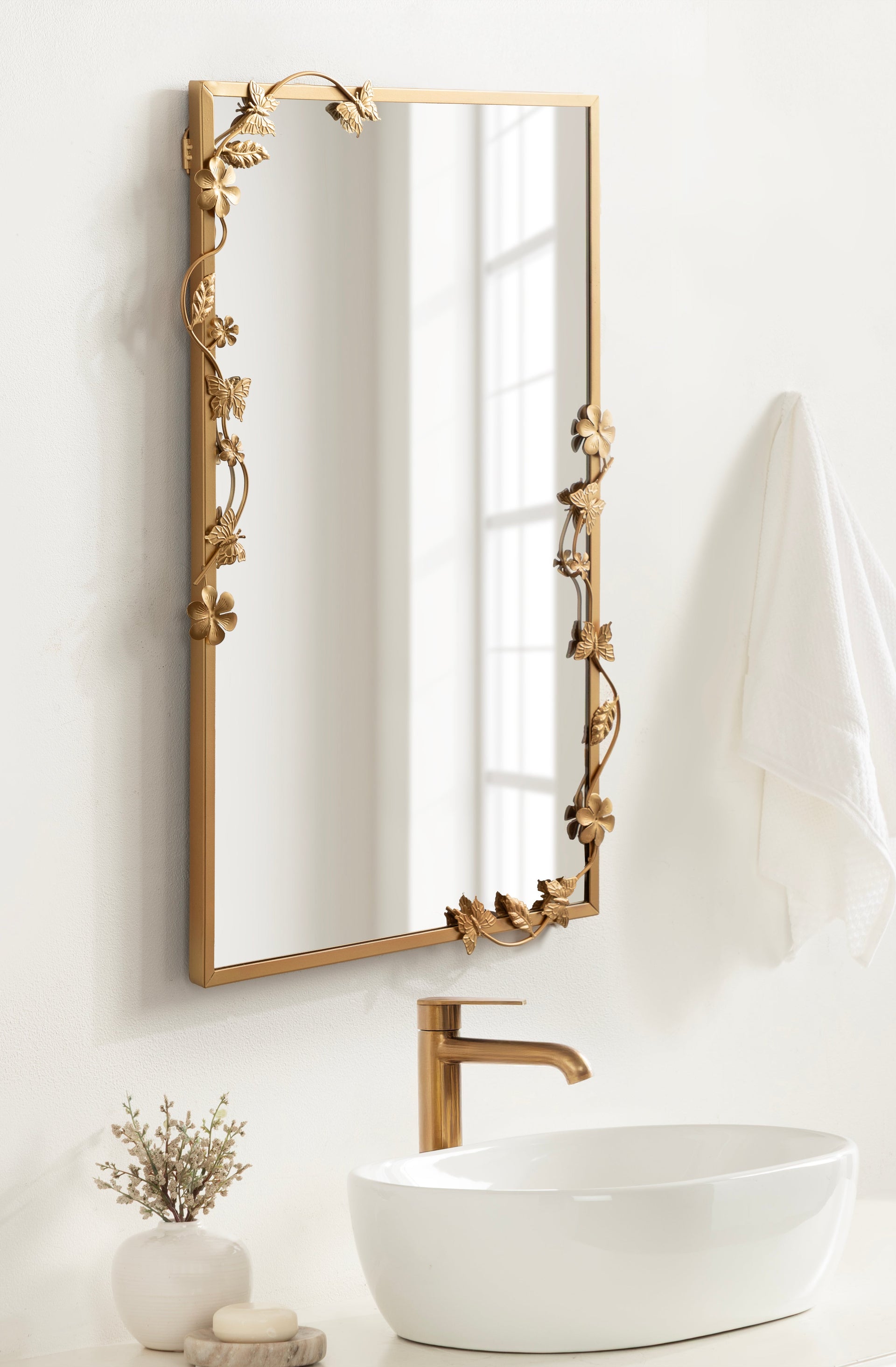 Rosella Floral Rectangular Mirror Metal