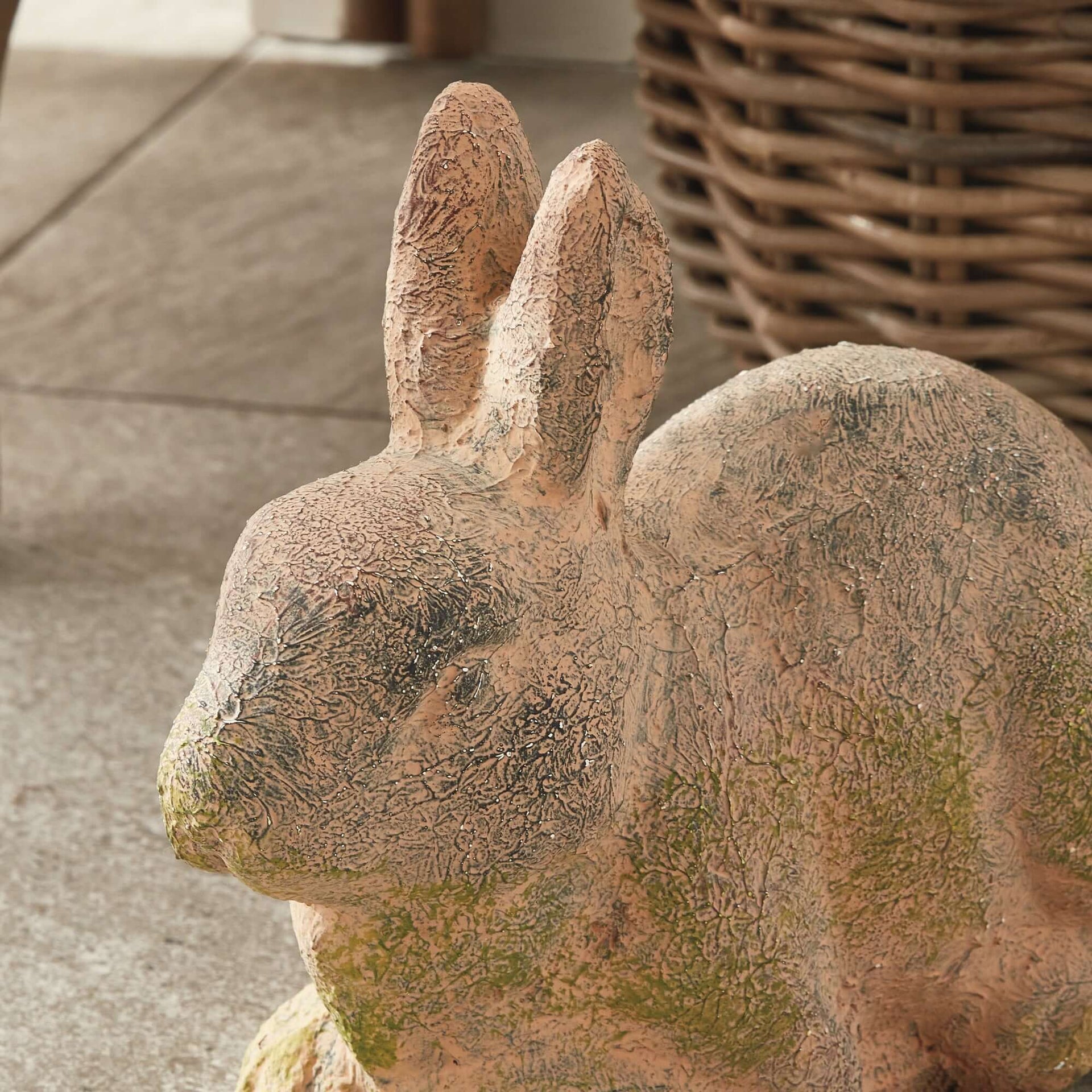 Weathered Moss Terracotta Bunny Garden Statue