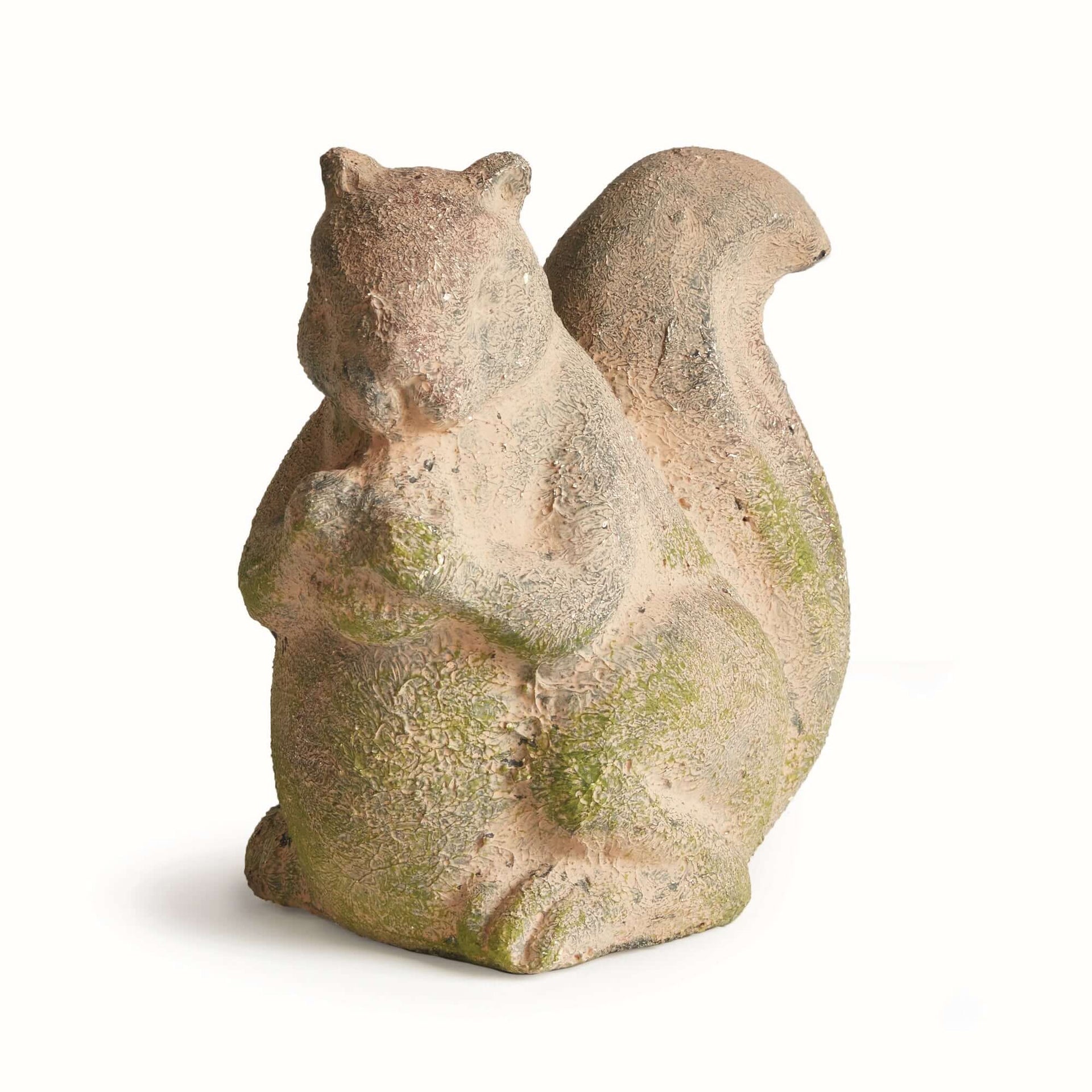 Weathered Moss Terracotta Squirrel Garden Statue
