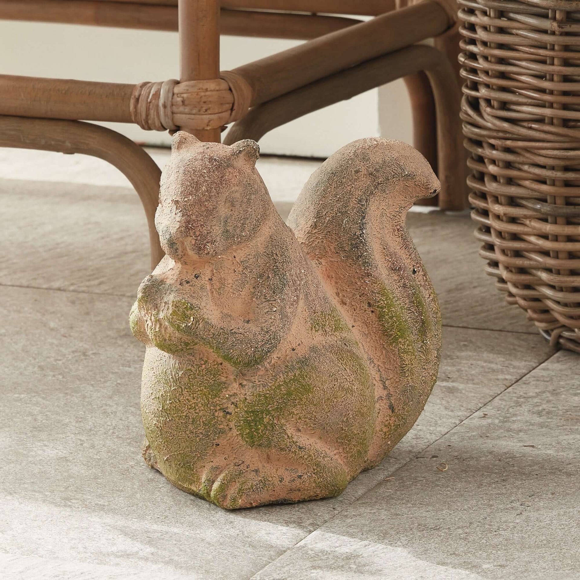 Weathered Moss Terracotta Squirrel Garden Statue