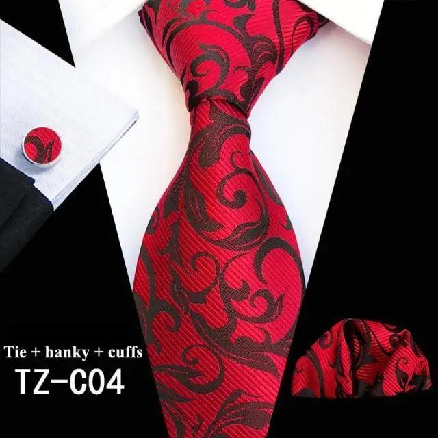 Wedding Bridegroom Floral Print Silk Necktie With Cufflinks Set Fashion High Quality Necktie Set For Men