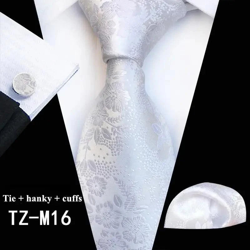 Wedding Bridegroom Floral Print Silk Necktie With Cufflinks Set Fashion High Quality Necktie Set For Men