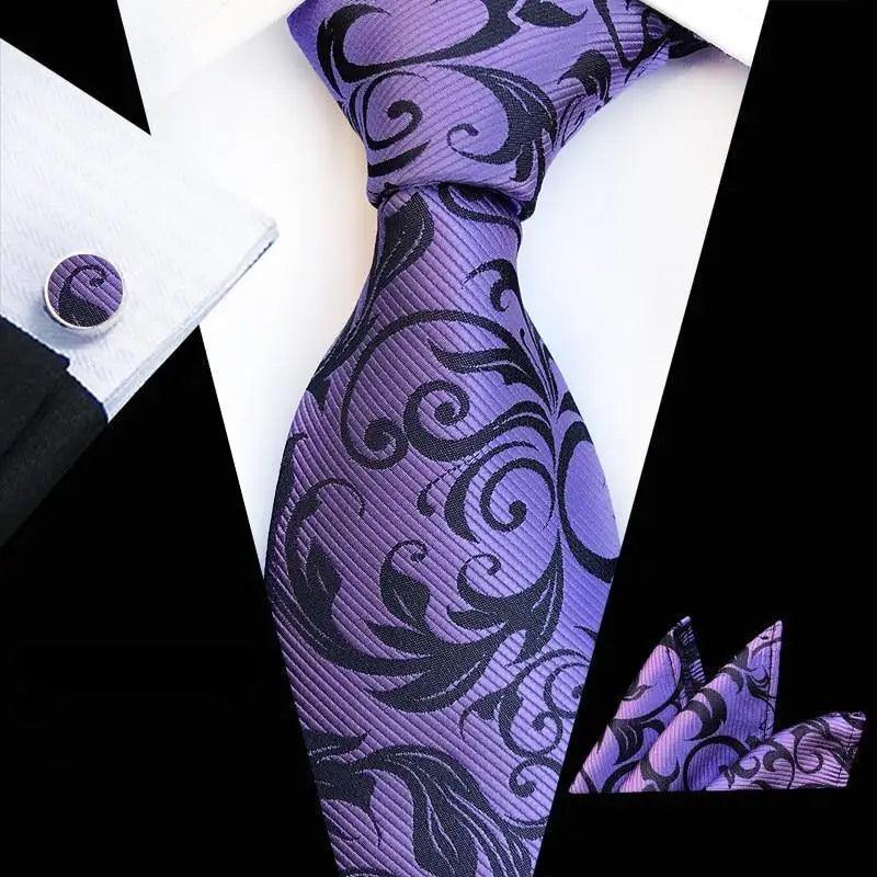 Wedding Bridegroom Floral Print Silk Necktie With Cufflinks Set Fashion High Quality Necktie Set For Men