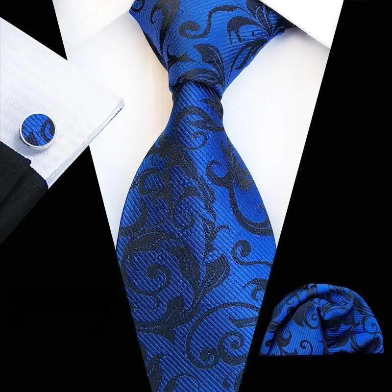Wedding Bridegroom Floral Print Silk Necktie With Cufflinks Set Fashion High Quality Necktie Set For Men