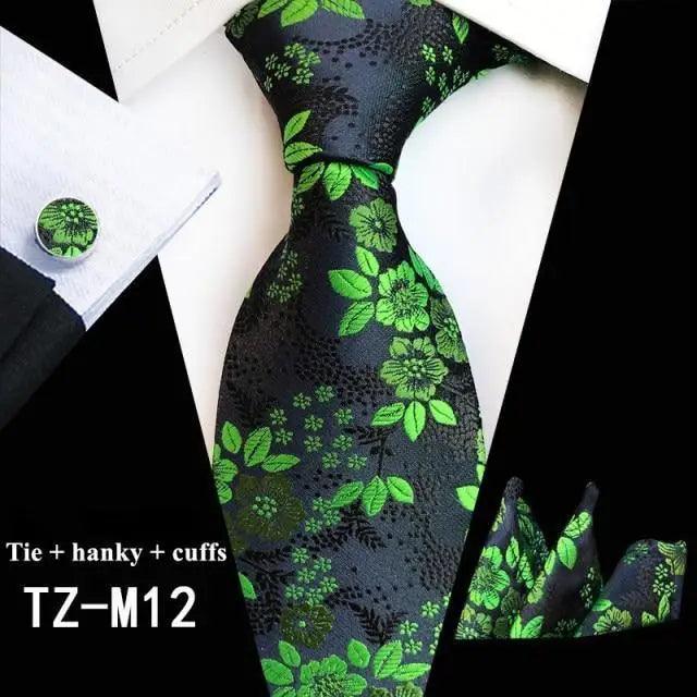 Wedding Bridegroom Floral Print Silk Necktie With Cufflinks Set Fashion High Quality Necktie Set For Men