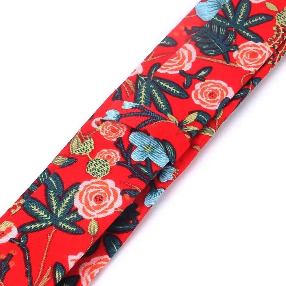 Wedding Men Floral Tie Skinny Cotton Casual Neck Tie Elegant Neckties Flower Print Fashionable Design
