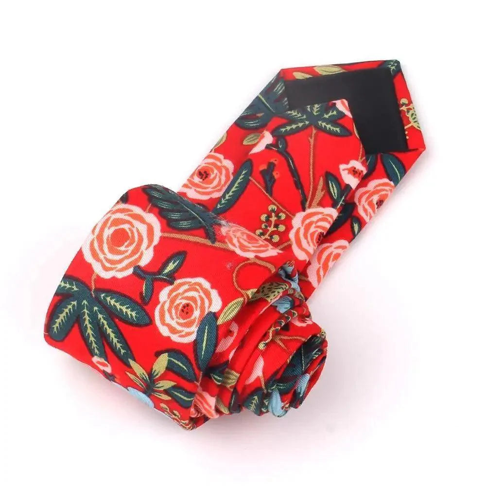 Wedding Men Floral Tie Skinny Cotton Casual Neck Tie Elegant Neckties Flower Print Fashionable Design