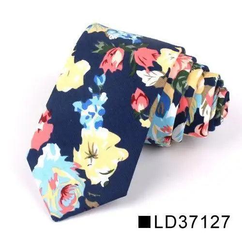 Wedding Men Floral Tie Skinny Cotton Casual Neck Tie Elegant Neckties Flower Print Fashionable Design