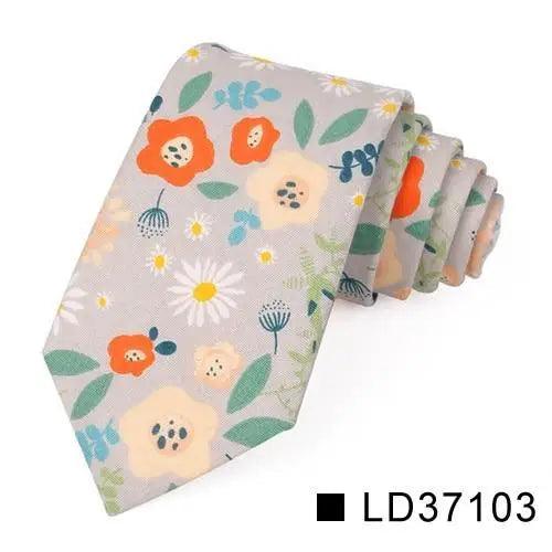 Wedding Men Floral Tie Skinny Cotton Casual Neck Tie Elegant Neckties Flower Print Fashionable Design