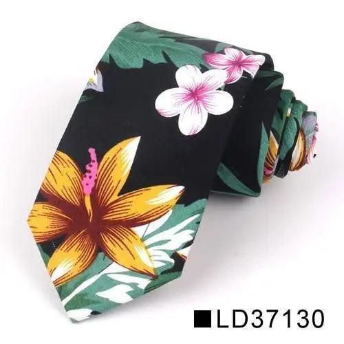 Wedding Men Floral Tie Skinny Cotton Casual Neck Tie Elegant Neckties Flower Print Fashionable Design