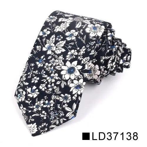 Wedding Men Floral Tie Skinny Cotton Casual Neck Tie Elegant Neckties Flower Print Fashionable Design