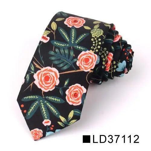 Wedding Men Floral Tie Skinny Cotton Casual Neck Tie Elegant Neckties Flower Print Fashionable Design
