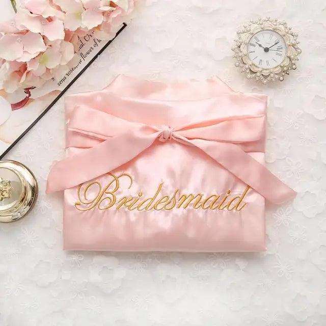 Wedding Satin Bride Robe Elegant Golden Bridesmaid Casual Short Women Nightwear Comfortable Sleepwear