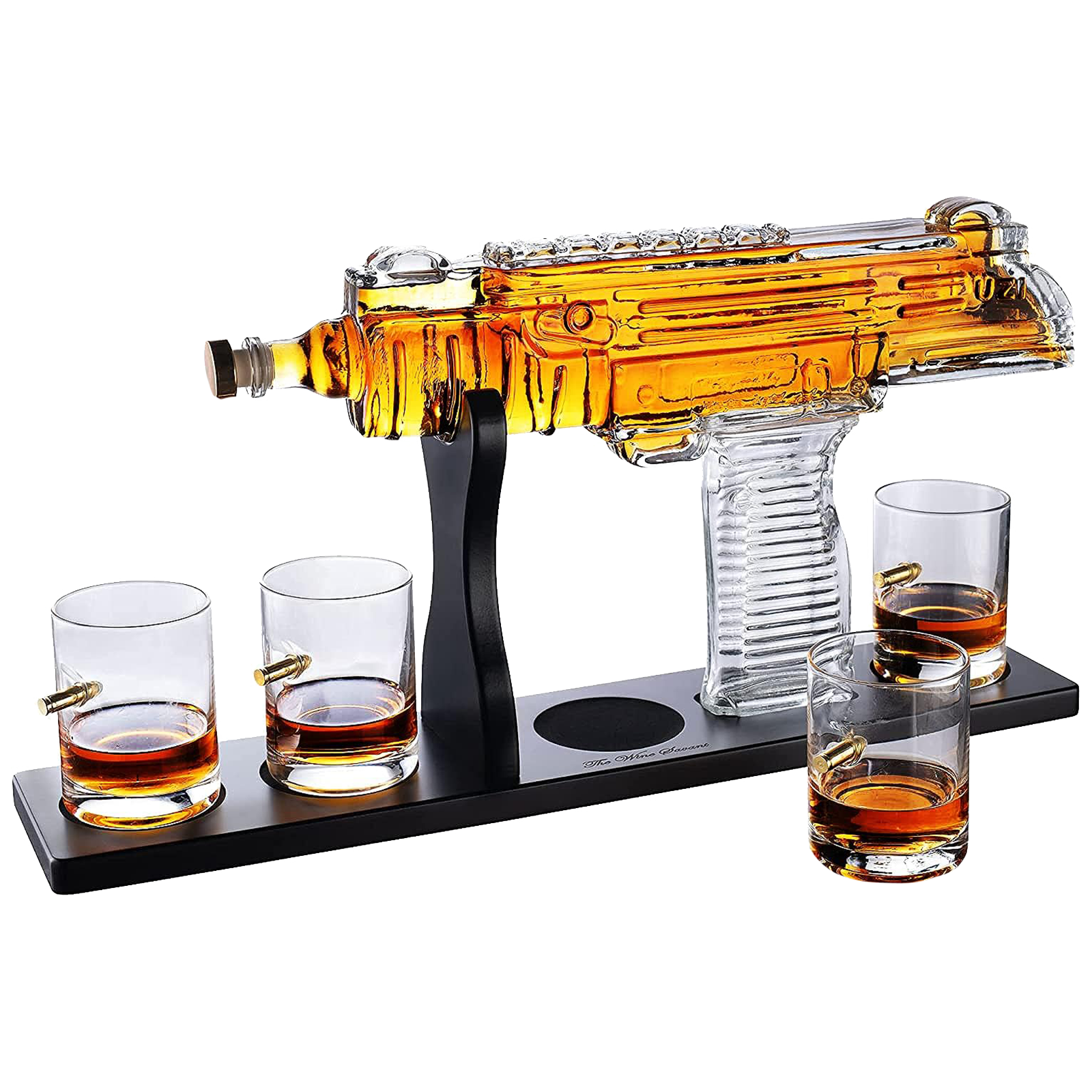 Uzi Submachine Gun Whiskey Gun Decanter and 4 Liquor Glasses - Tik Tok Gun Decanter & Glass Set - Gun Gifts for Men - Whiskey Decanter Set - Bourbon & Scotch Decanter - Firearm Shooting Gifts for Dad