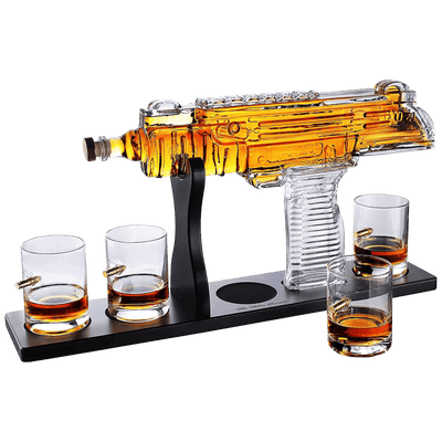 Uzi Submachine Gun Whiskey Gun Decanter and 4 Liquor Glasses - Tik Tok Gun Decanter & Glass Set - Gun Gifts for Men - Whiskey Decanter Set - Bourbon & Scotch Decanter - Firearm Shooting Gifts for Dad