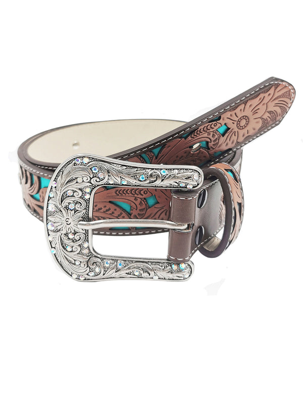 TOPACC Western Turquoise Belts - Turquoise Flower Belt Buckle Copper/Bronze