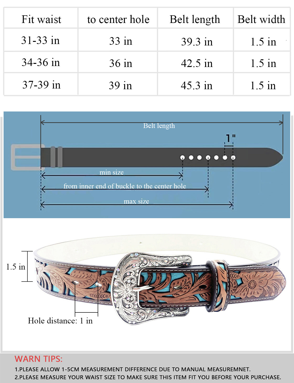 TOPACC Western Turquoise Belts for Women Men Cowgirl Cowboy Country Fashion Belt for Jeans Pants Girls