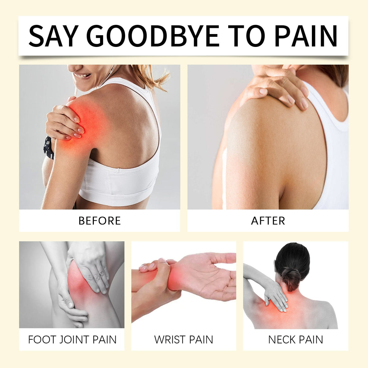 Say goodbye to pain before and after using the best cream for shoulder pain, featuring relief for foot joint, wrist, and neck pain.