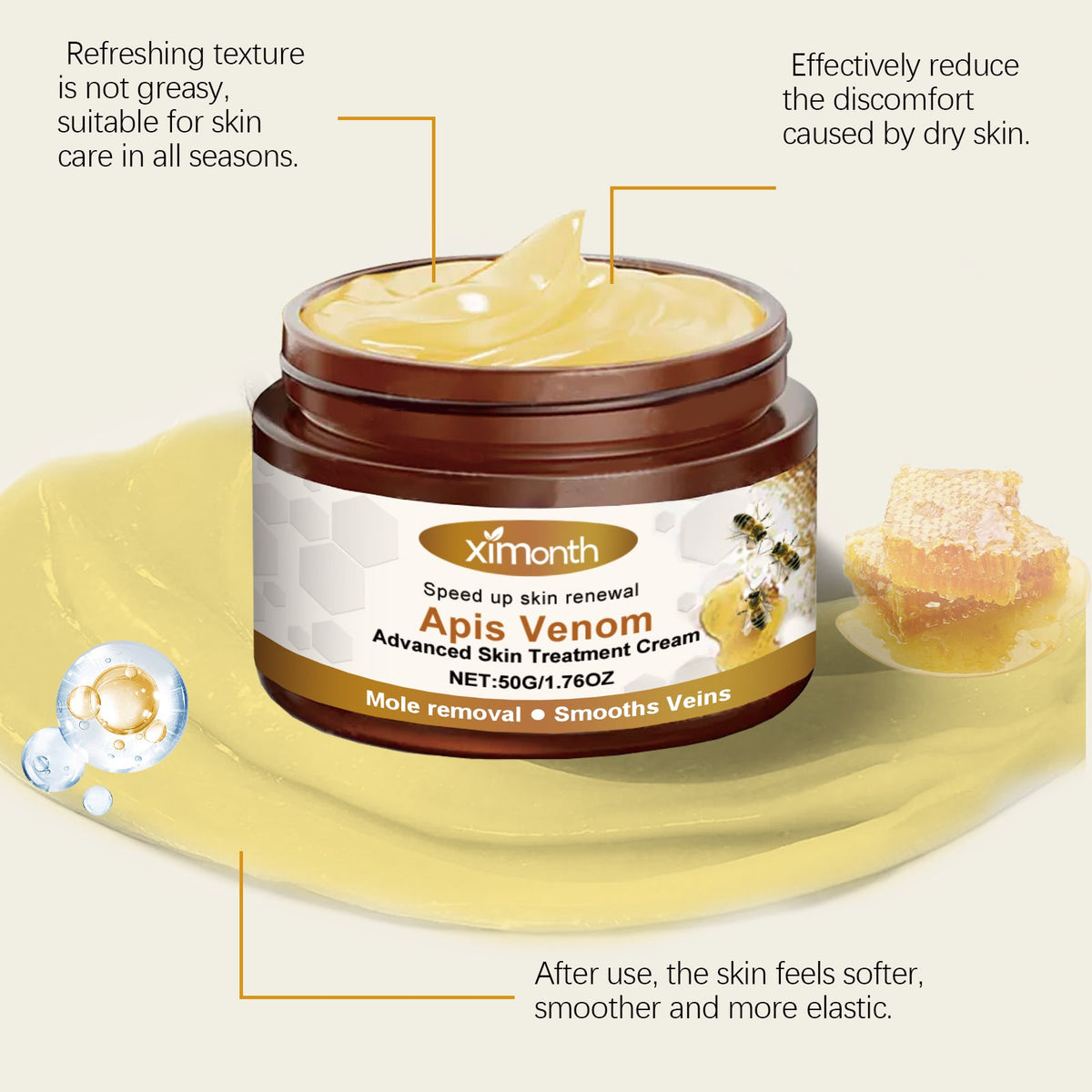 Bee venom cream for smooth-looking skin