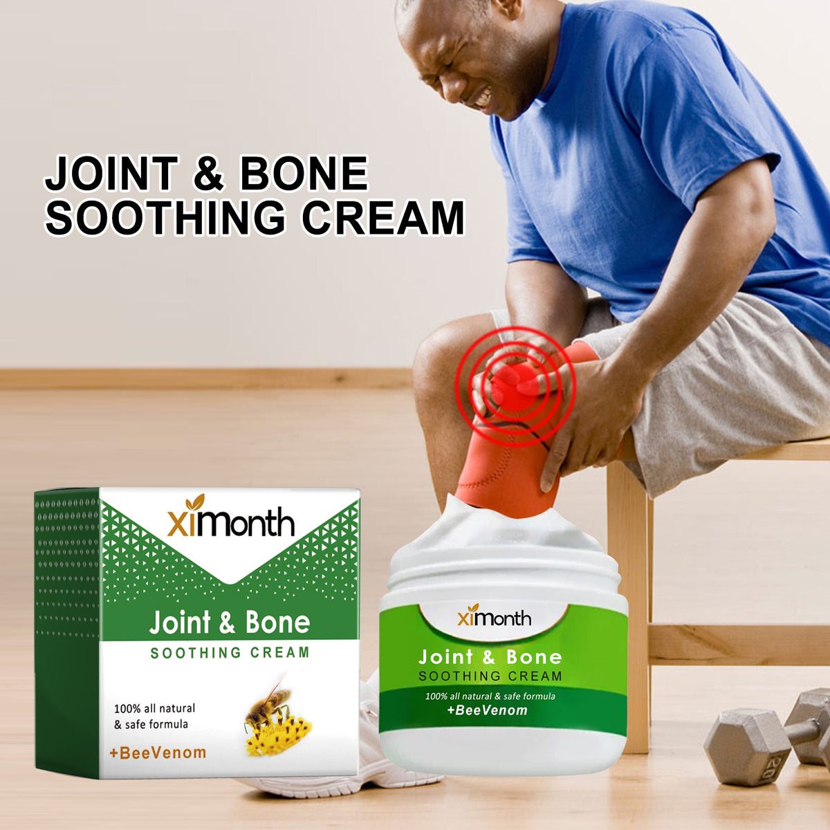 XIMONTHS joint care cream texture and packaging for daily body massage.
