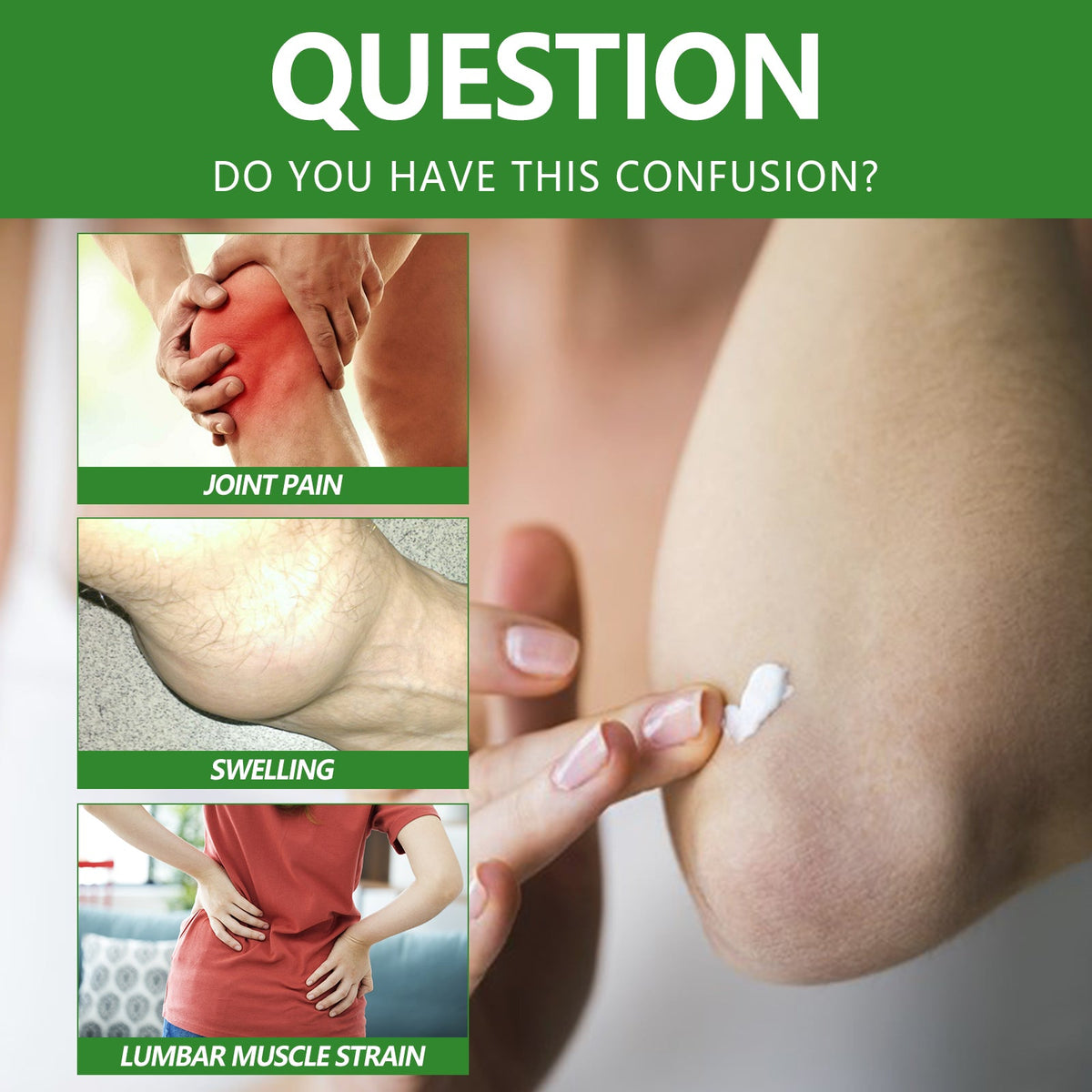 Joint care cream ingredient and product information for shoulder, neck and leg massage.