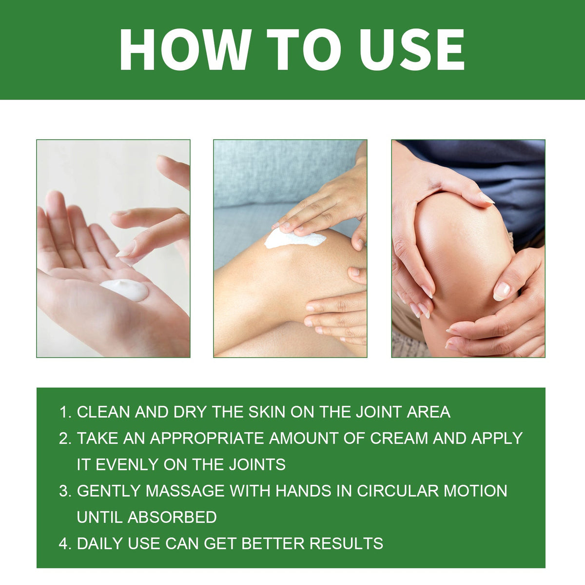 XIMONTHS joint care cream usage guide for gentle daily massage.