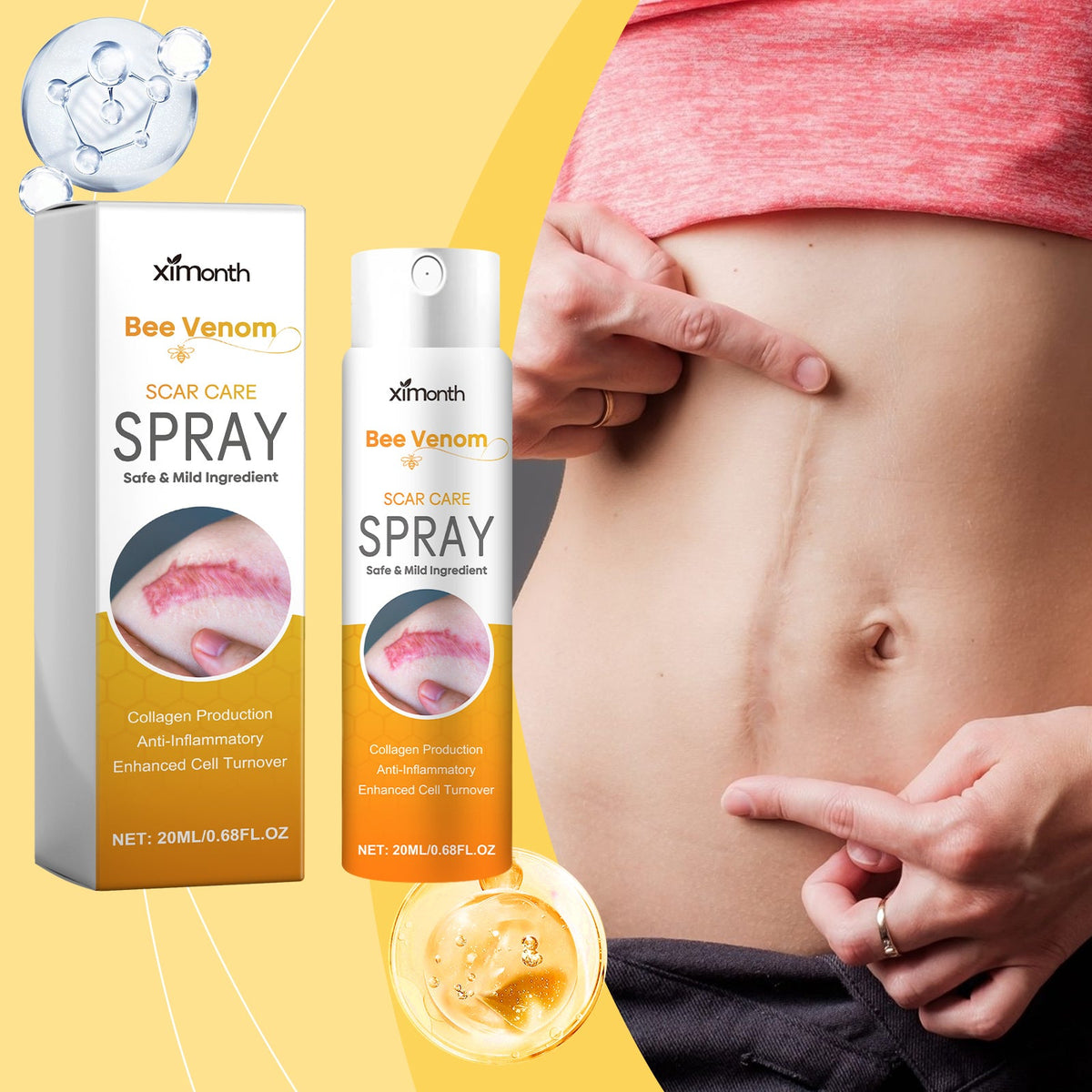 Scar appearance spray with sodium hyaluronate