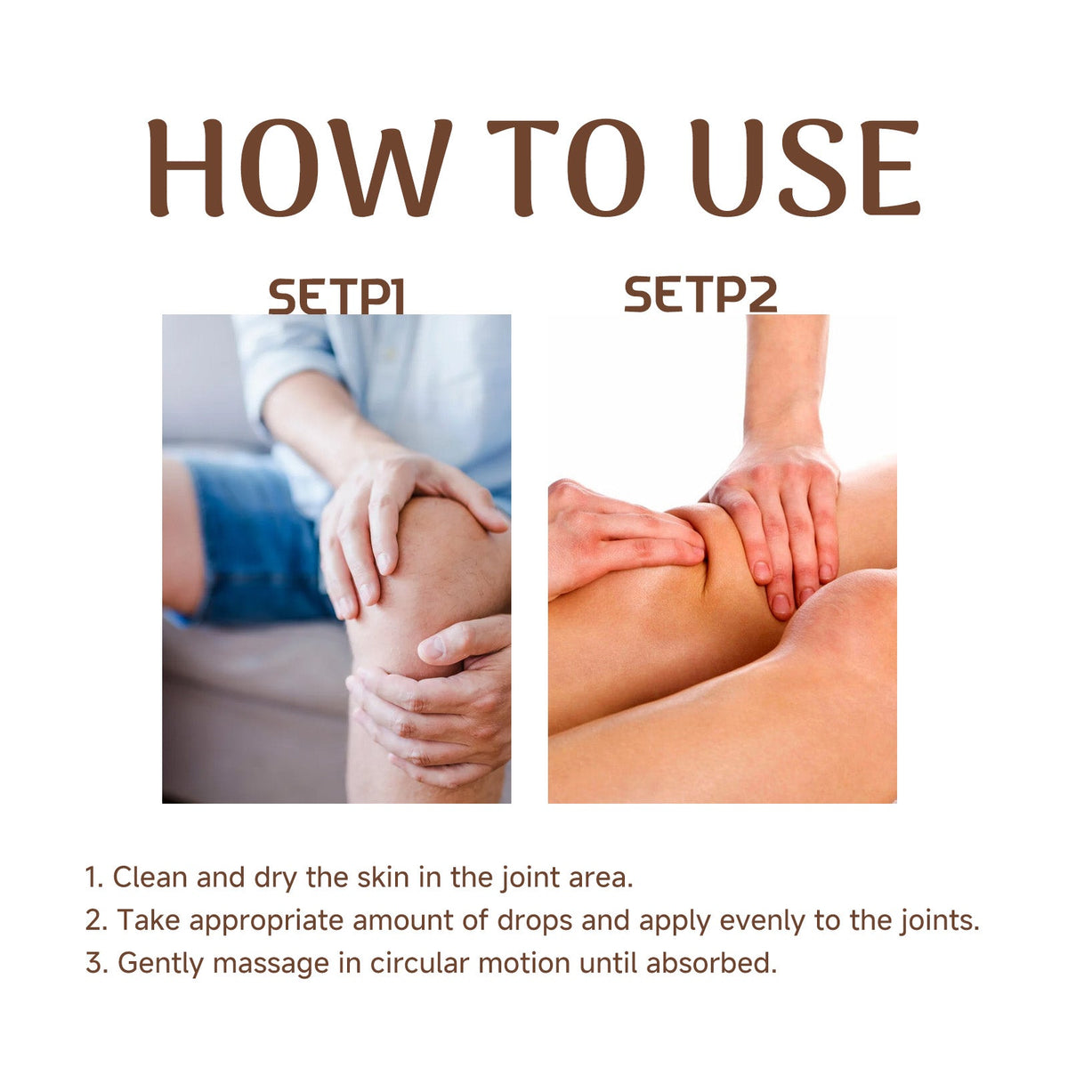 Knee joint pain relief bee venom therapy drops product details and usage instructions.