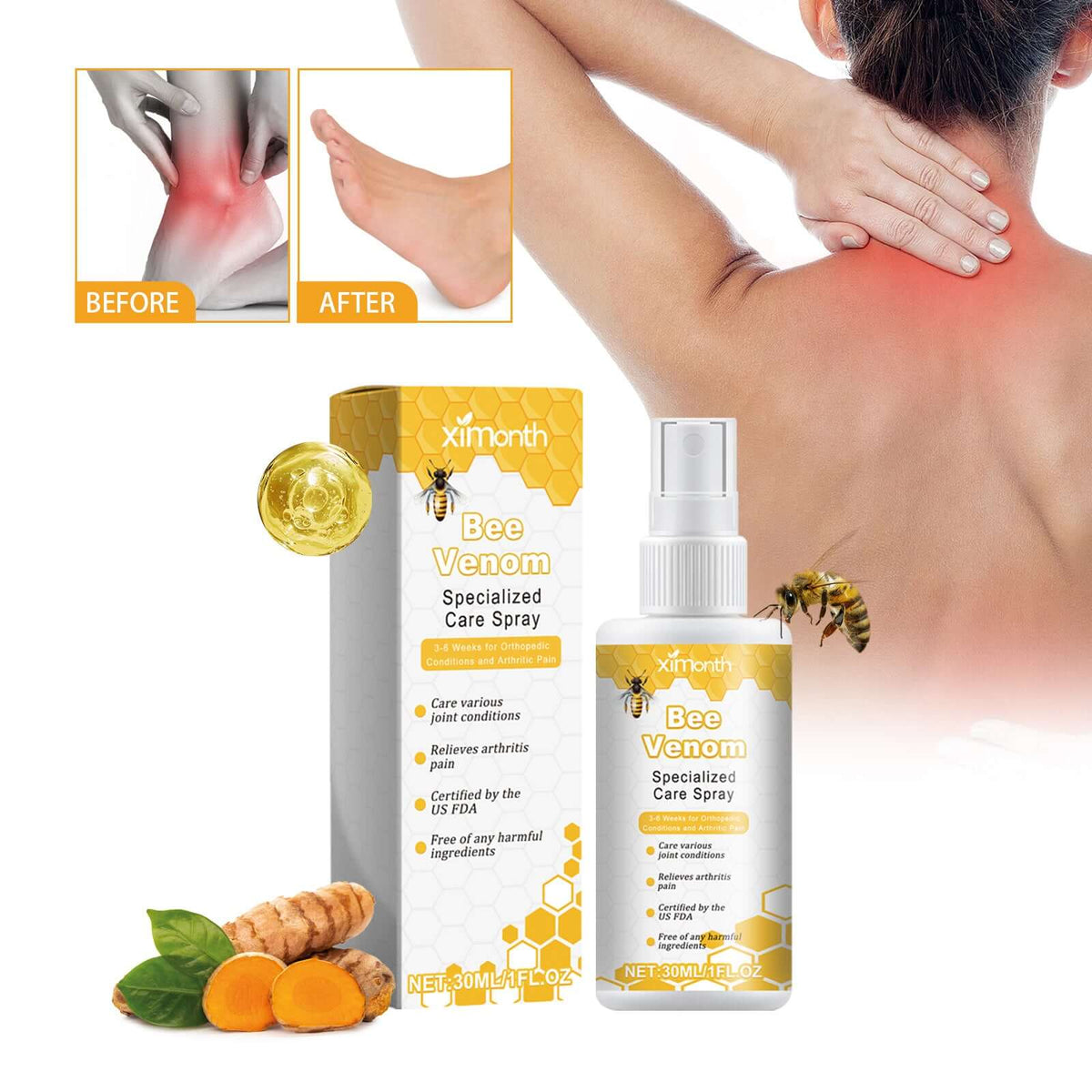 Shoulder and ankle pain relief with Ximonth Bee Venom Specialized Care Spray