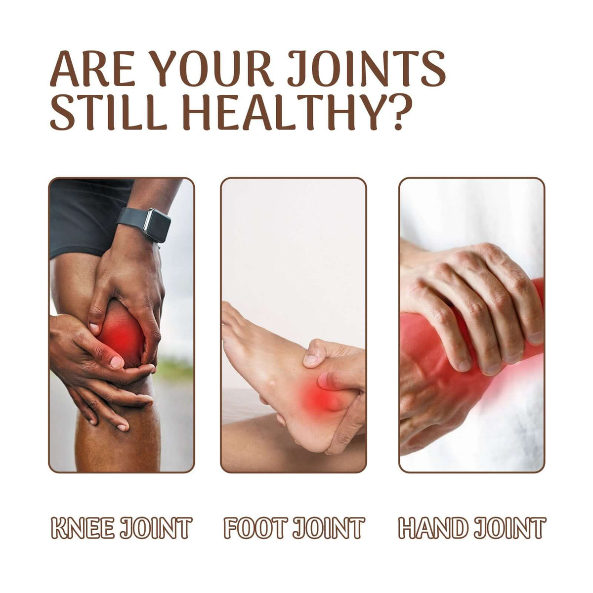 Image showing discomfort in knee, foot, and hand joints with the text 