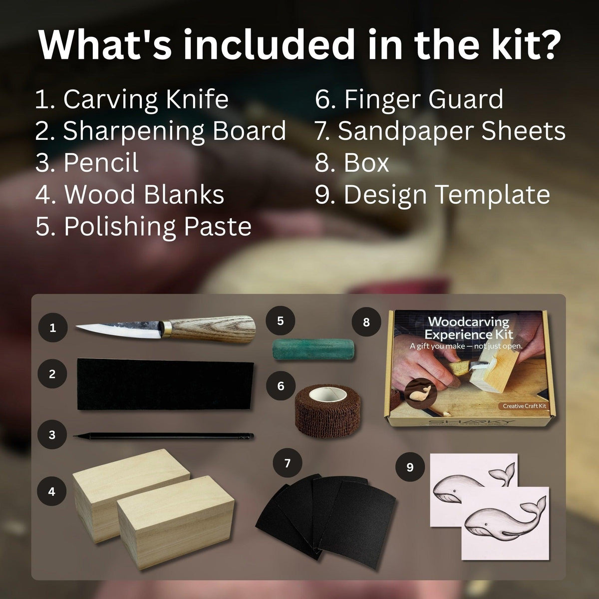 Whale Carving Kit - Complete Starter Whittling Kit for Beginners, Adults, Teens, and Kids