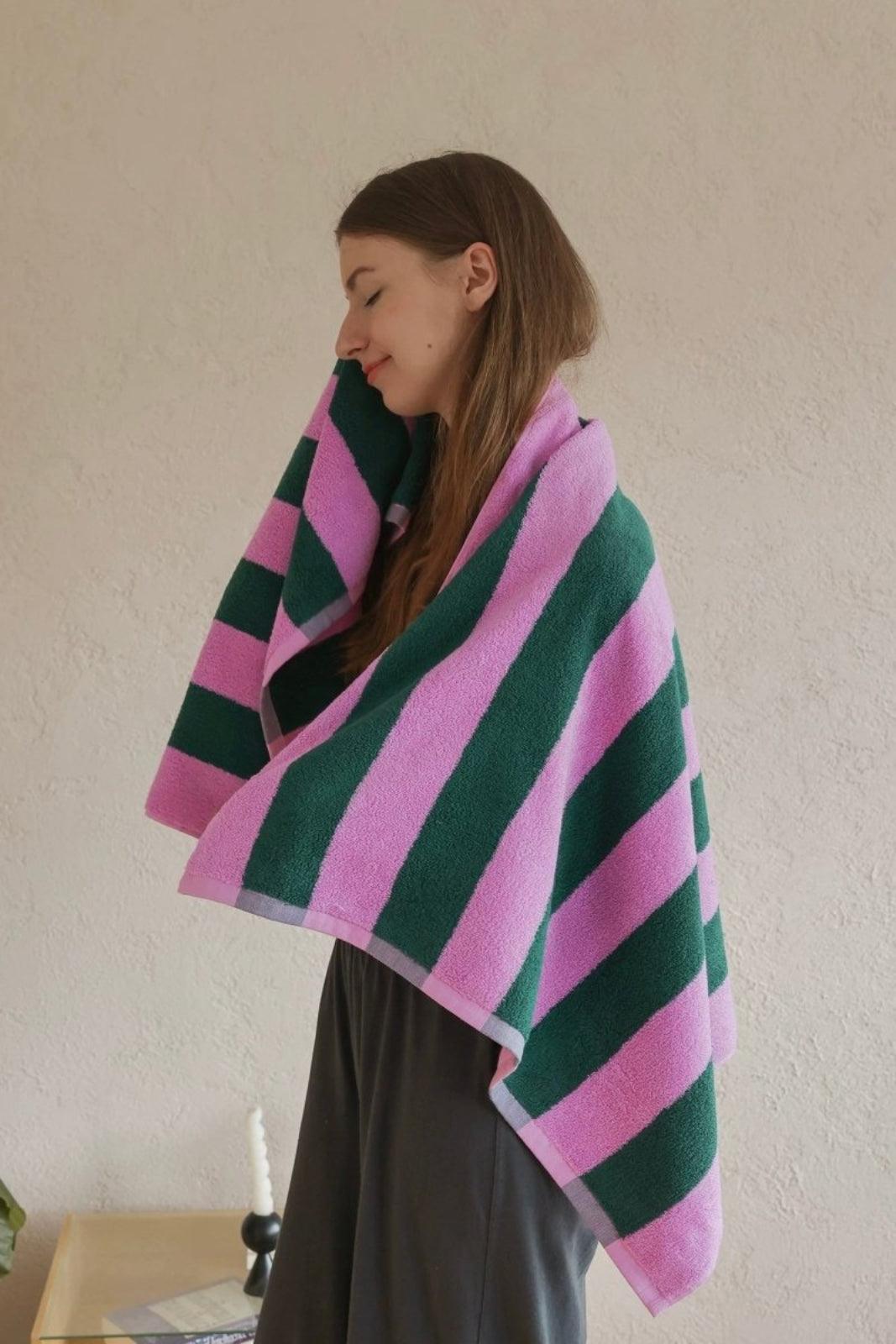 Whimsical Dopamine Cabana Stripe Bath Towel, 100% Cotton, Ultra Soft & Absorbent