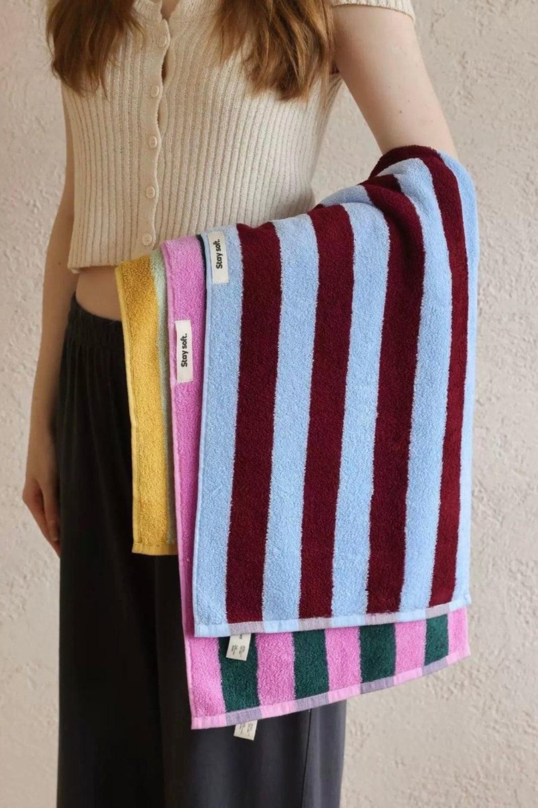 Whimsical Dopamine Cabana Stripe Bath Towel, 100% Cotton, Ultra Soft & Absorbent