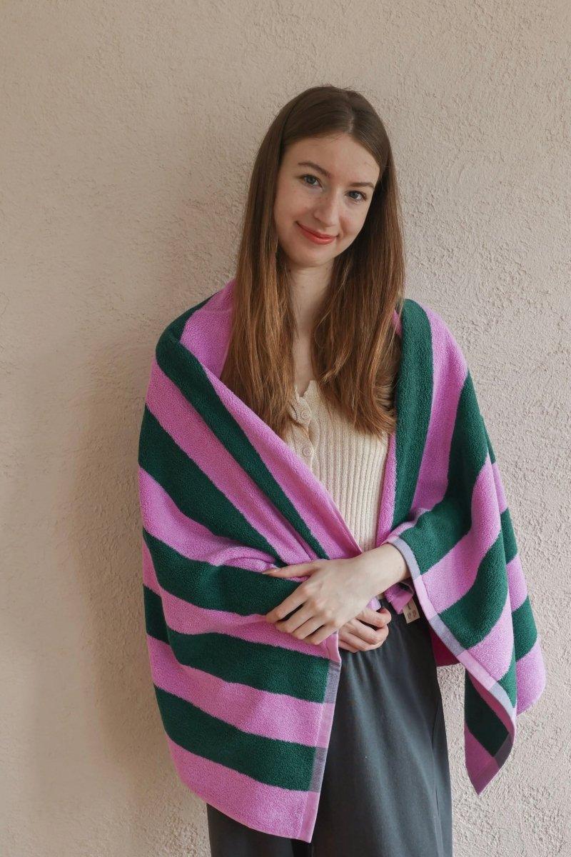 Whimsical Dopamine Cabana Stripe Bath Towel, 100% Cotton, Ultra Soft & Absorbent